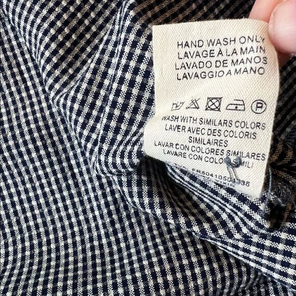 NWT! FRNCH Paris Blue White Gingham Check Long Tie Sleeve Blouse M/L - Picture 10 of 11